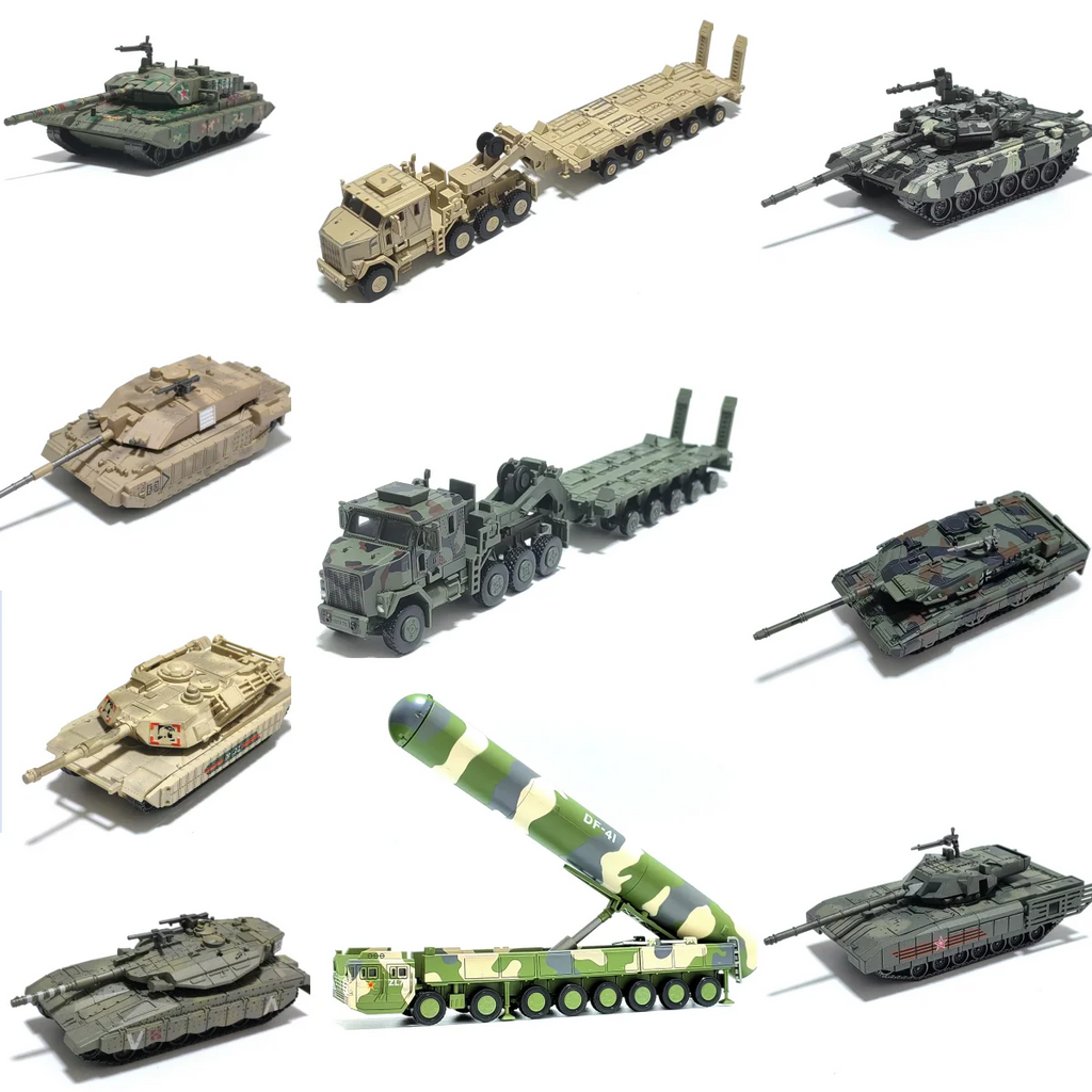Military Tank/Armored Vehicle Transporter: T-90, Challenger 2, Merkava Plastic Micro-Scale Assembly Model Creative Gift