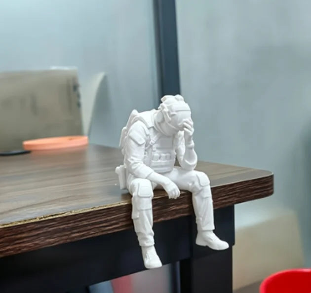 Military Style Sitting Soldier Figurine 3D Printed Miniature Tactical Gear Desk Ornaments Home Office Bookshelf Decor Craft Gift