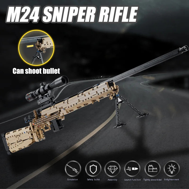 Military Gun MK14 Battle Rifle Army M24 Sniper Rifle Model Building Blocks Set Bricks Kits Toys For Children Boys Gifts