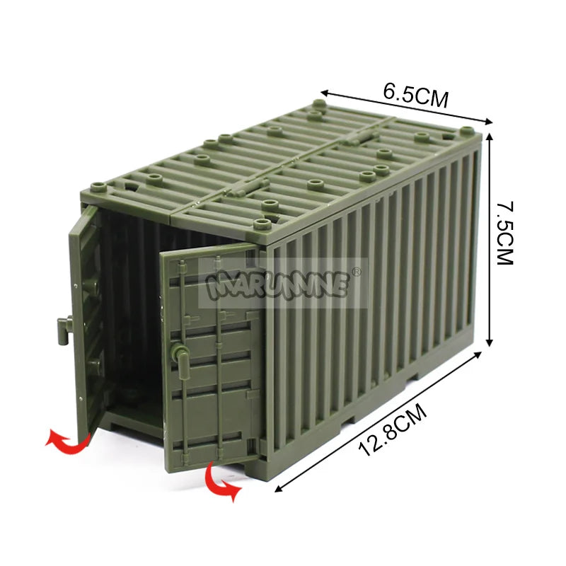 Marumine MOC Military Container Boxes Bricks Accessories Army Scene Building Block Parts Shipping DIY Transport Case Model Kit