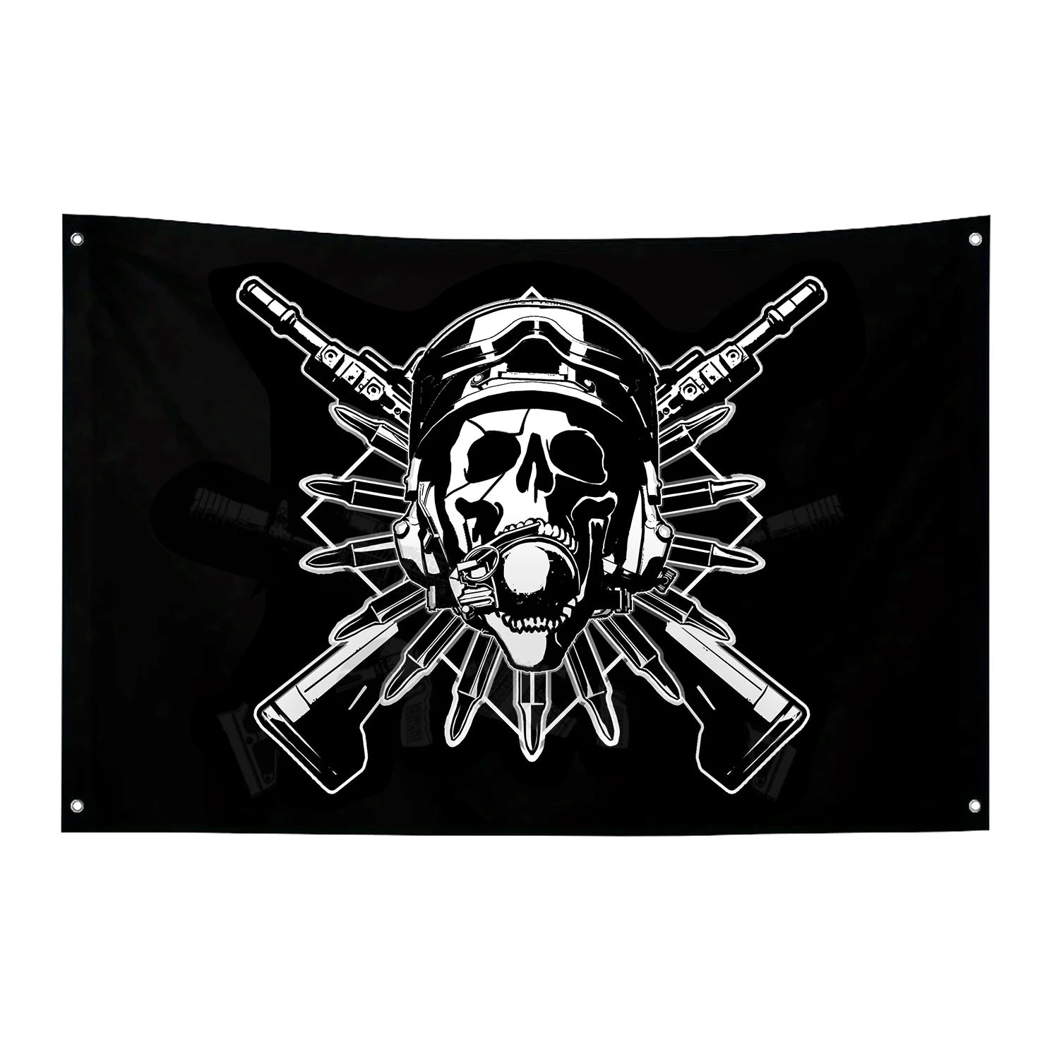 Military Banner - B&W Soldier with Skull & Rifles, Heavy-duty Polyester for Indoor/Outdoor Use