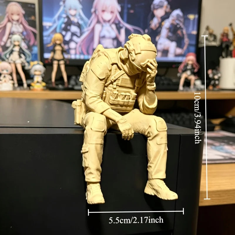 Military Style Sitting Soldier Figurine 3D Printed Miniature Tactical Gear Desk Ornaments Home Office Bookshelf Decor Craft Gift