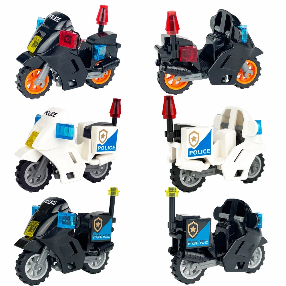 Military SWAT Team Motorcycle Building Bricks Set, DIY Model Kit for Children, Compatible Construction Blocks for War Games
