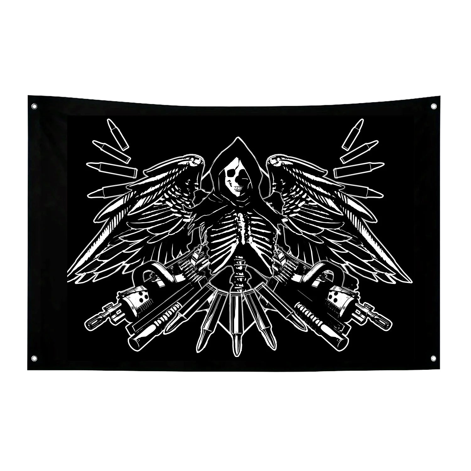 Military Banner - B&W Soldier with Skull & Rifles, Heavy-duty Polyester for Indoor/Outdoor Use