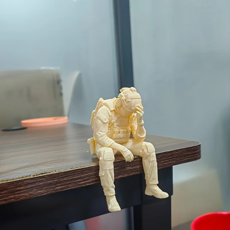 Military Style Sitting Soldier Figurine 3D Printed Miniature Tactical Gear Desk Ornaments Home Office Bookshelf Decor Craft Gift