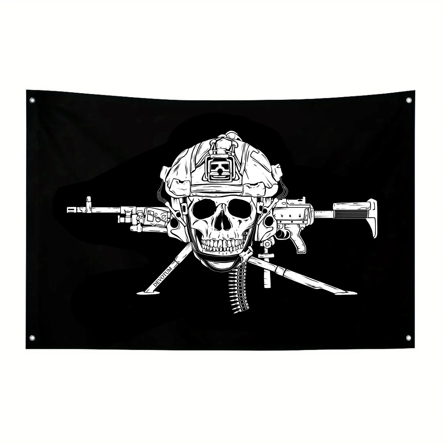 Military Banner - B&W Soldier with Skull & Rifles, Heavy-duty Polyester for Indoor/Outdoor Use
