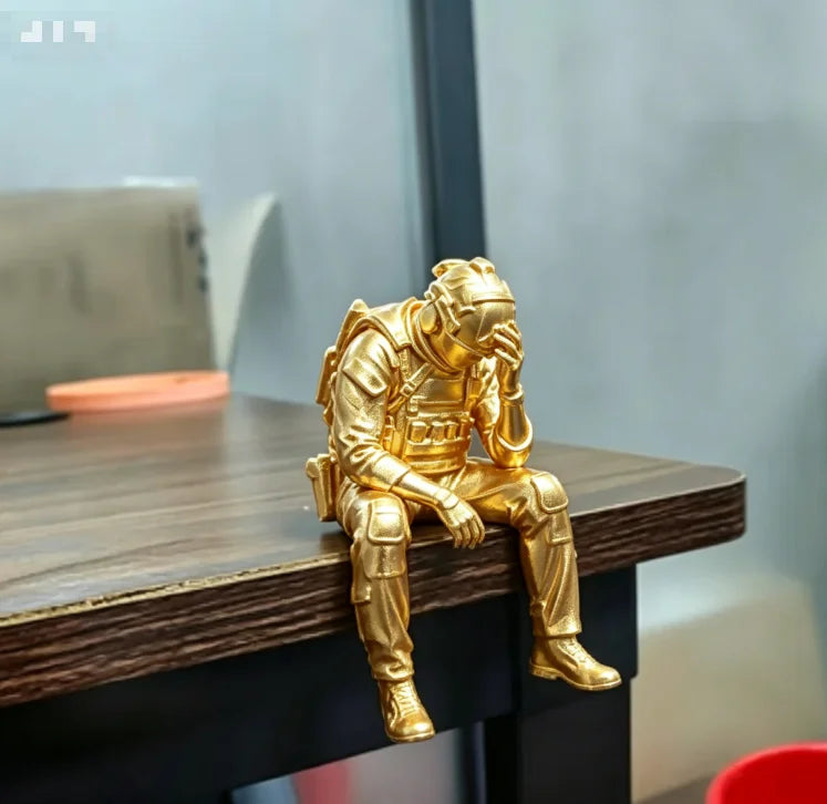 Military Style Sitting Soldier Figurine 3D Printed Miniature Tactical Gear Desk Ornaments Home Office Bookshelf Decor Craft Gift