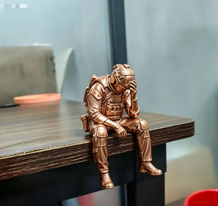 Military Style Sitting Soldier Figurine 3D Printed Miniature Tactical Gear Desk Ornaments Home Office Bookshelf Decor Craft Gift