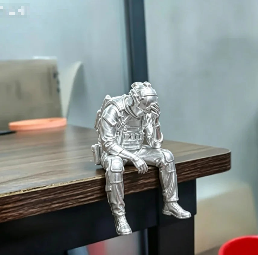 Military Style Sitting Soldier Figurine 3D Printed Miniature Tactical Gear Desk Ornaments Home Office Bookshelf Decor Craft Gift
