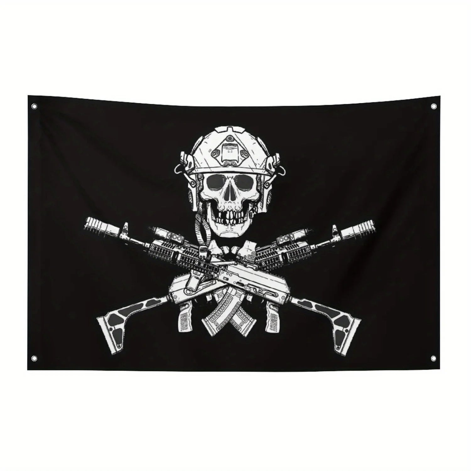Military Banner - B&W Soldier with Skull & Rifles, Heavy-duty Polyester for Indoor/Outdoor Use