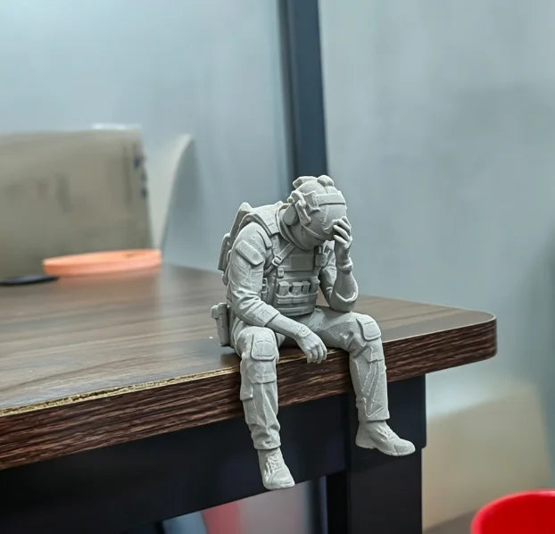 Military Style Sitting Soldier Figurine 3D Printed Miniature Tactical Gear Desk Ornaments Home Office Bookshelf Decor Craft Gift