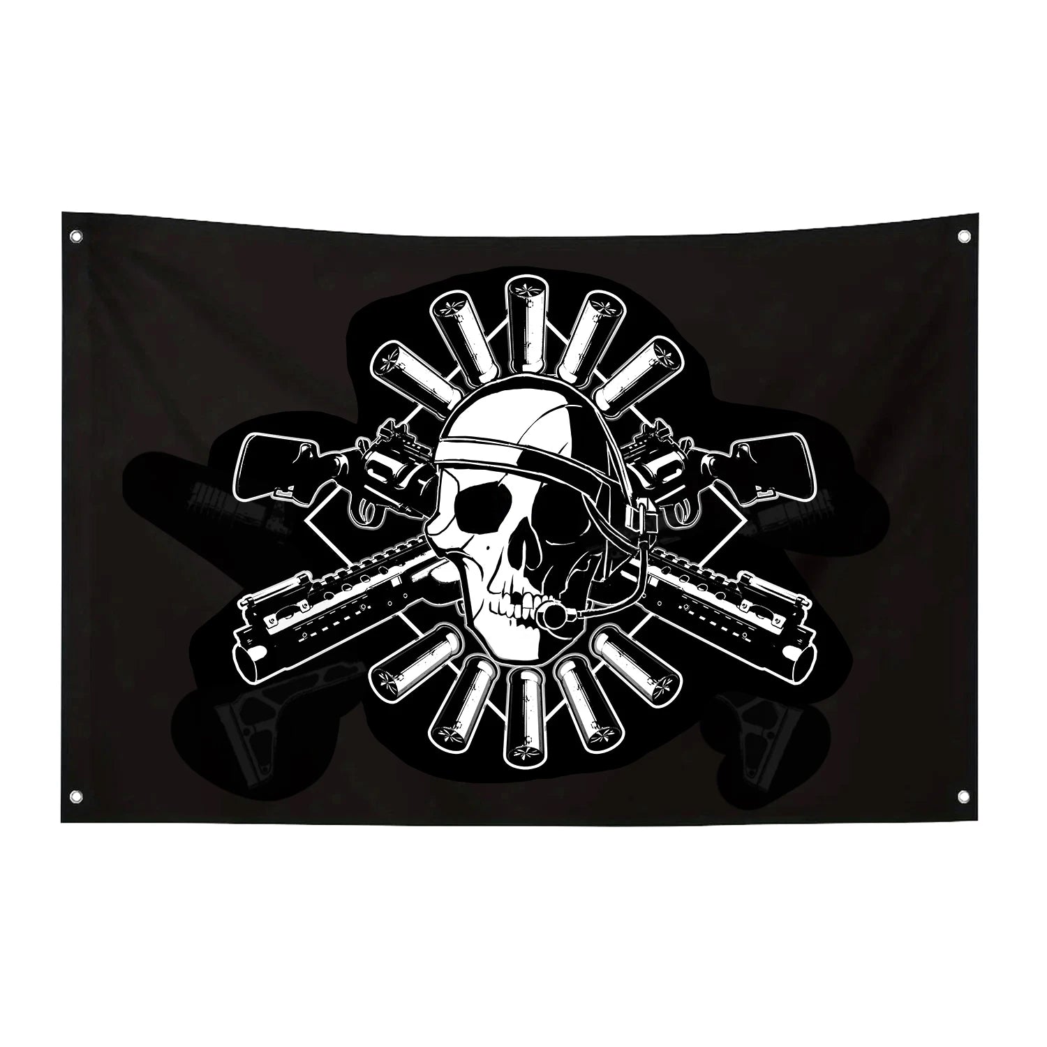 Military Banner - B&W Soldier with Skull & Rifles, Heavy-duty Polyester for Indoor/Outdoor Use