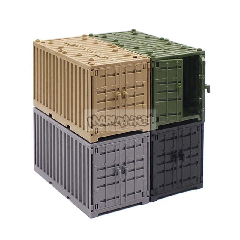 Marumine MOC Military Container Boxes Bricks Accessories Army Scene Building Block Parts Shipping DIY Transport Case Model Kit