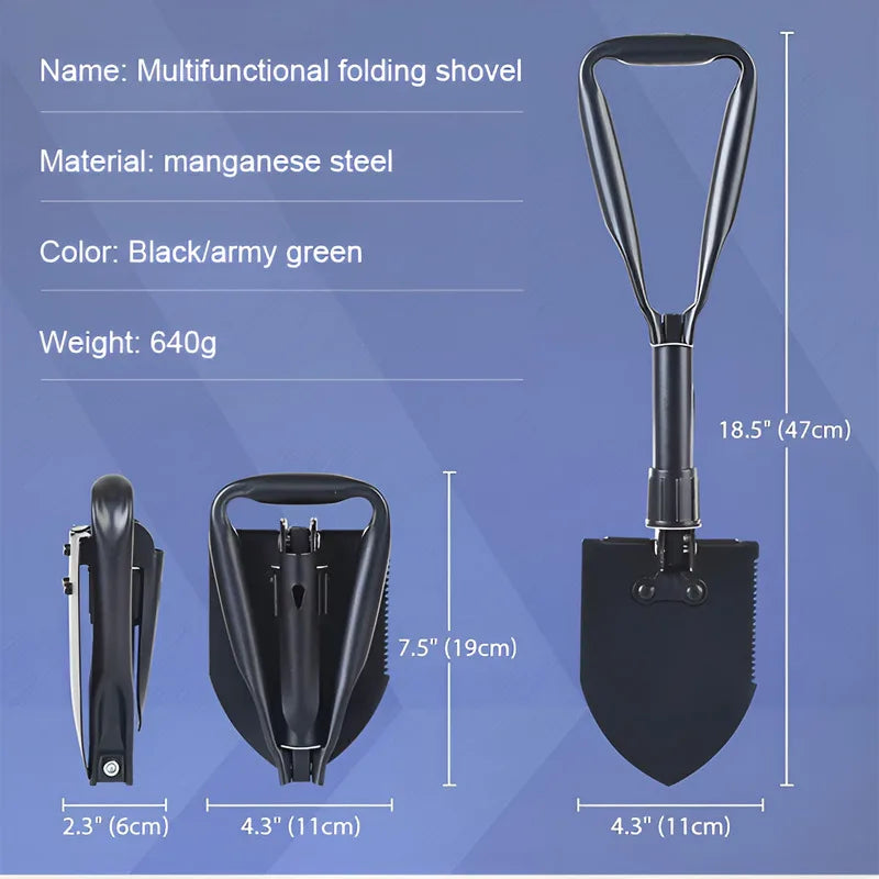 Military Folding Shovel Portable Multifunctional Compact Camping Spade for Outdoor Survival Gear Car Emergency Gardening Hiking