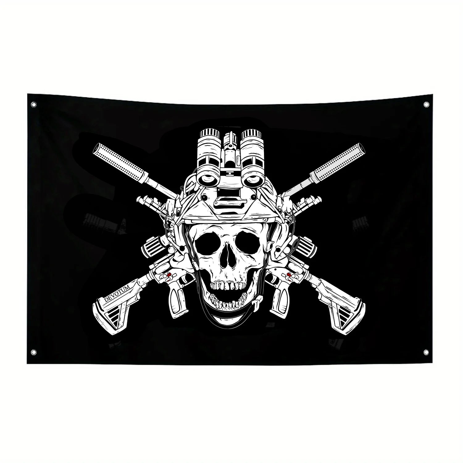 Military Banner - B&W Soldier with Skull & Rifles, Heavy-duty Polyester for Indoor/Outdoor Use