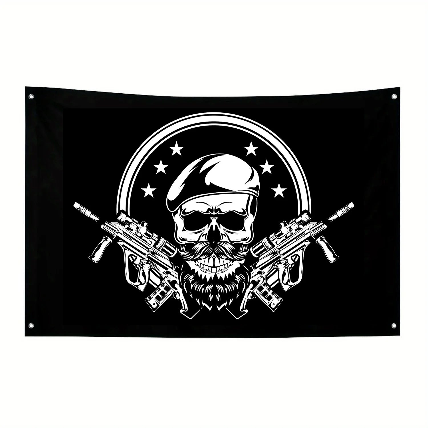 Military Banner - B&W Soldier with Skull & Rifles, Heavy-duty Polyester for Indoor/Outdoor Use