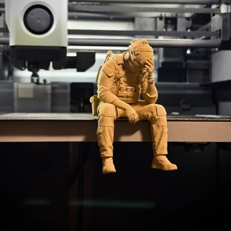 Military Style Sitting Soldier Figurine 3D Printed Miniature Tactical Gear Desk Ornaments Home Office Bookshelf Decor Craft Gift
