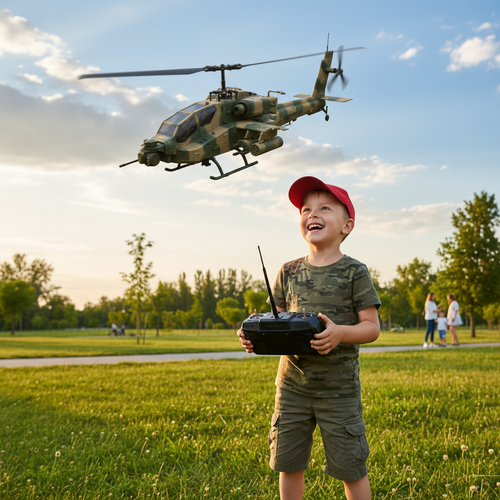 Child Flying Military RC Helicopter Outdoors - Kids Army Toy