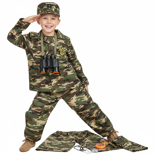 Kids Army Dress-Up Costume Set - Camo Uniform with Accessories