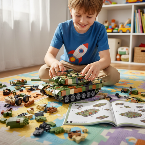 Child Assembling Military Tank Building Blocks - Kids Educational Toy